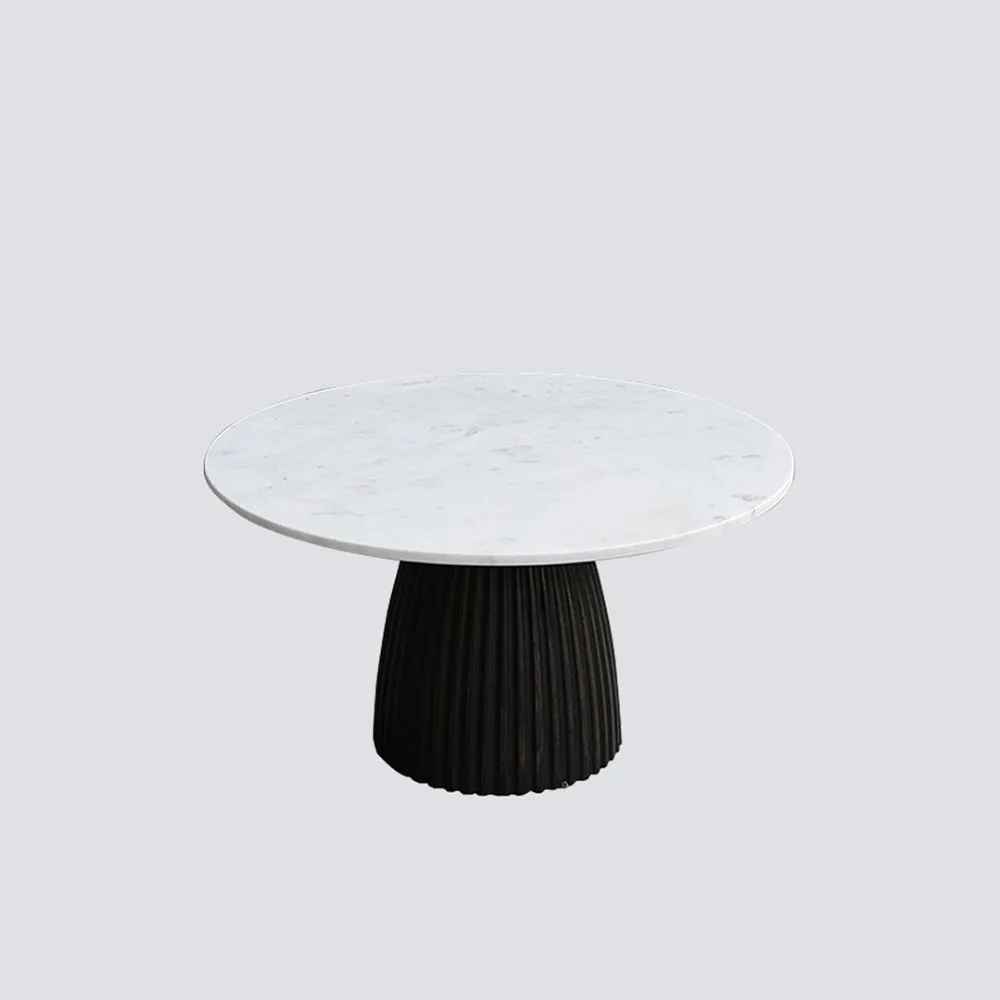 NS FURNITURE marble surface modern design coffee tea table with solid wood trunk white marble accent hotel furniture for cafe
