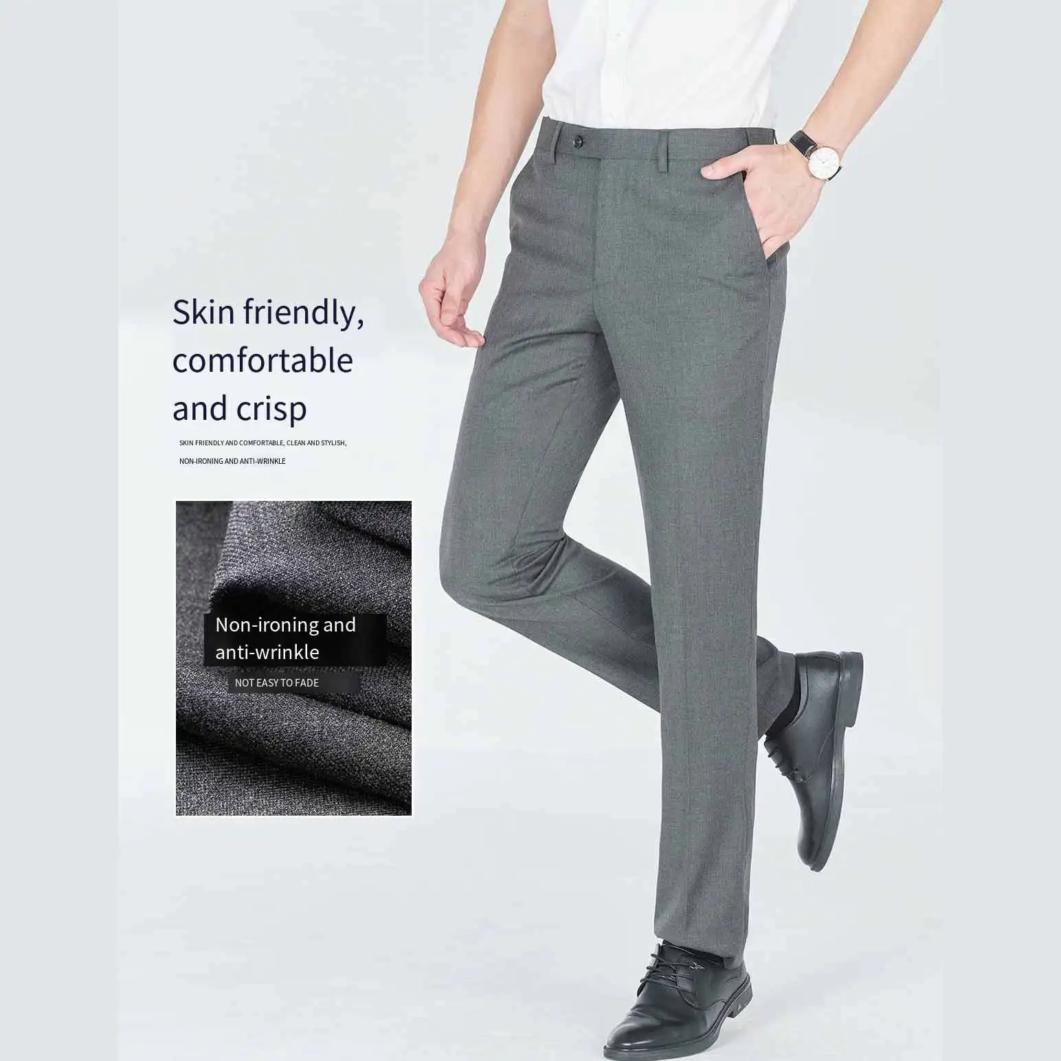 2024 new stylish men slim fit stripe business formal pants casual office trousers skinny business formal suit dress pants