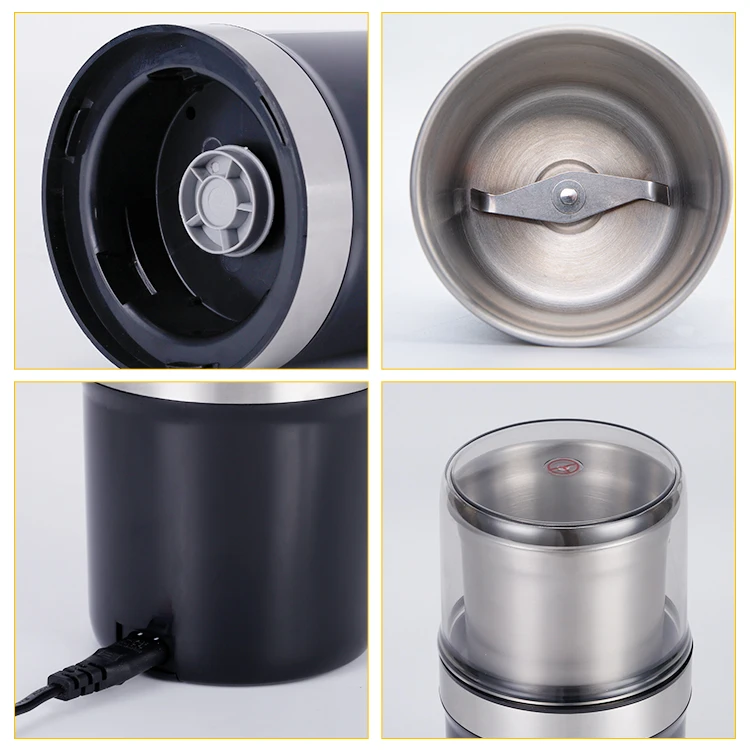 Electric Spice Grinder Coffee Bean Herb Grinder with Brush One-touch Push-Button Stainless Steel Small Grinding