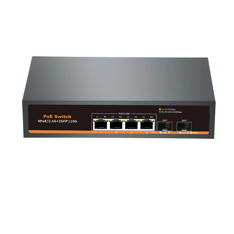 Newest  model from Hisource 10g 4 ports with Fiber Uplink 2.5g power build in DC52V Poe Switch