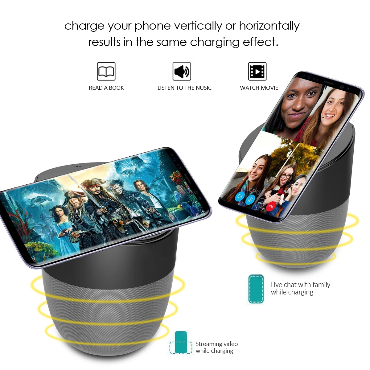 
Wireless charger A1 AC100-240 DC5V 2A 1800mah 5W Qi BT4.2 Speaker with Phone Holder new QI wireless charger 