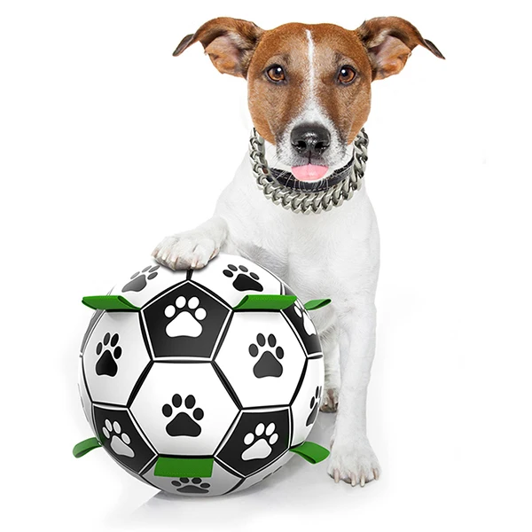 
Dropshipping PU Material Dog Training Soccer Ball Ball With Grab Tabs Pet Interactive Dog Football 