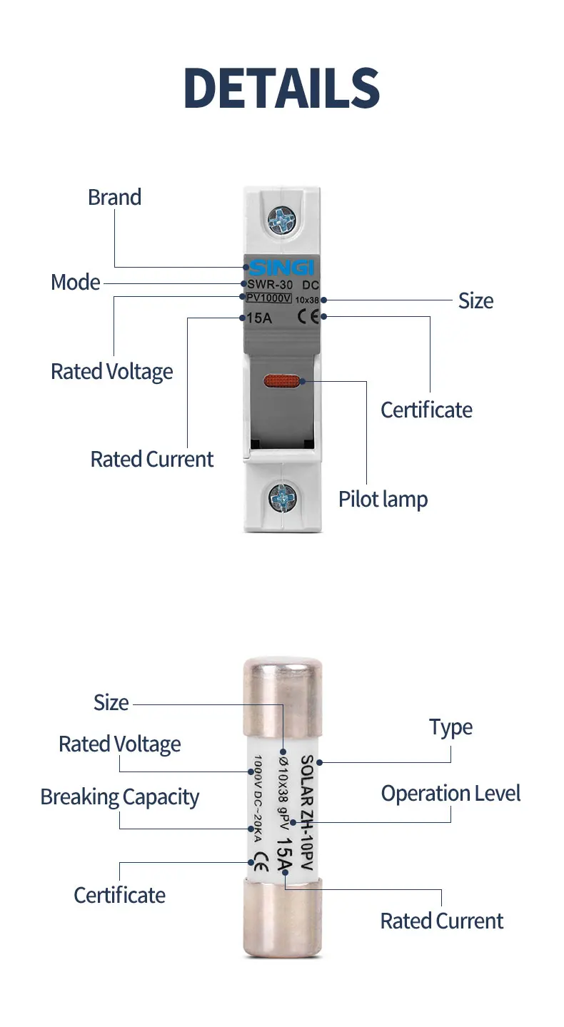 PV DC Fuse 1000V 10*38mm Protect Solar system Fuse Holder 30A OEM Electrical Safety Low Voltage Base thermal Link waterproof