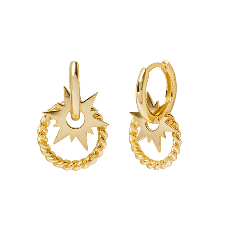 Gemnel Wholesale fine jewelry 925 Silver twisted star circle Hoop huggie  Earrings