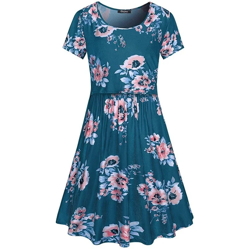 
Women Print Flower Maternity Nursing Dress Summer Short Sleeves Pregnancy Clothing Casual Vestido Embarazada 