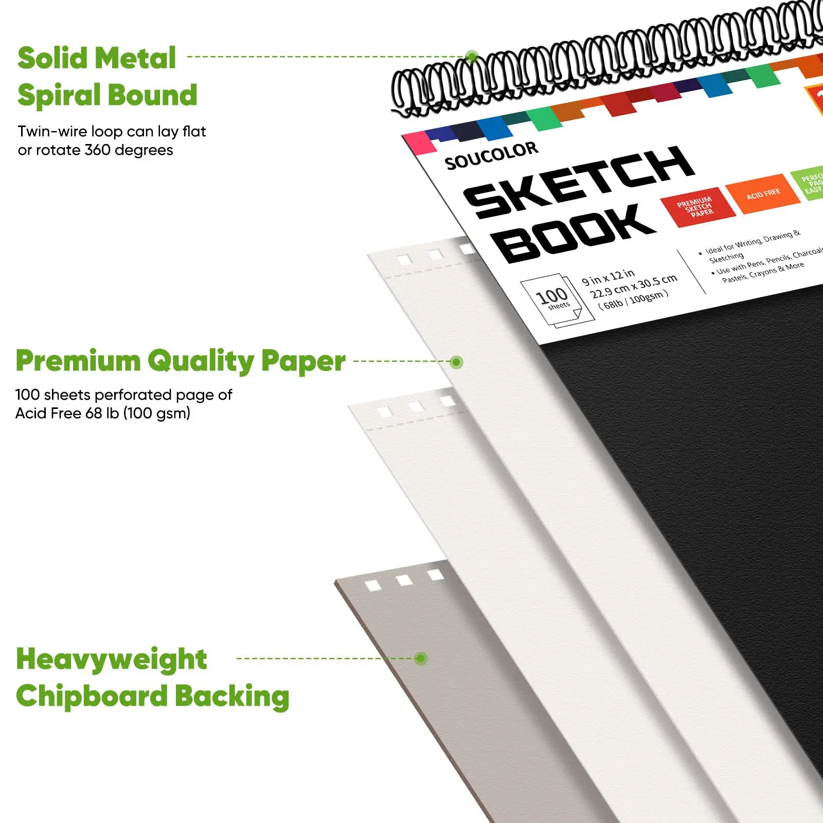 Custom 9*12 inches sketch book top spiral bound sketch pad 100 sheets 100 gsm art sketchbook artist drawing book