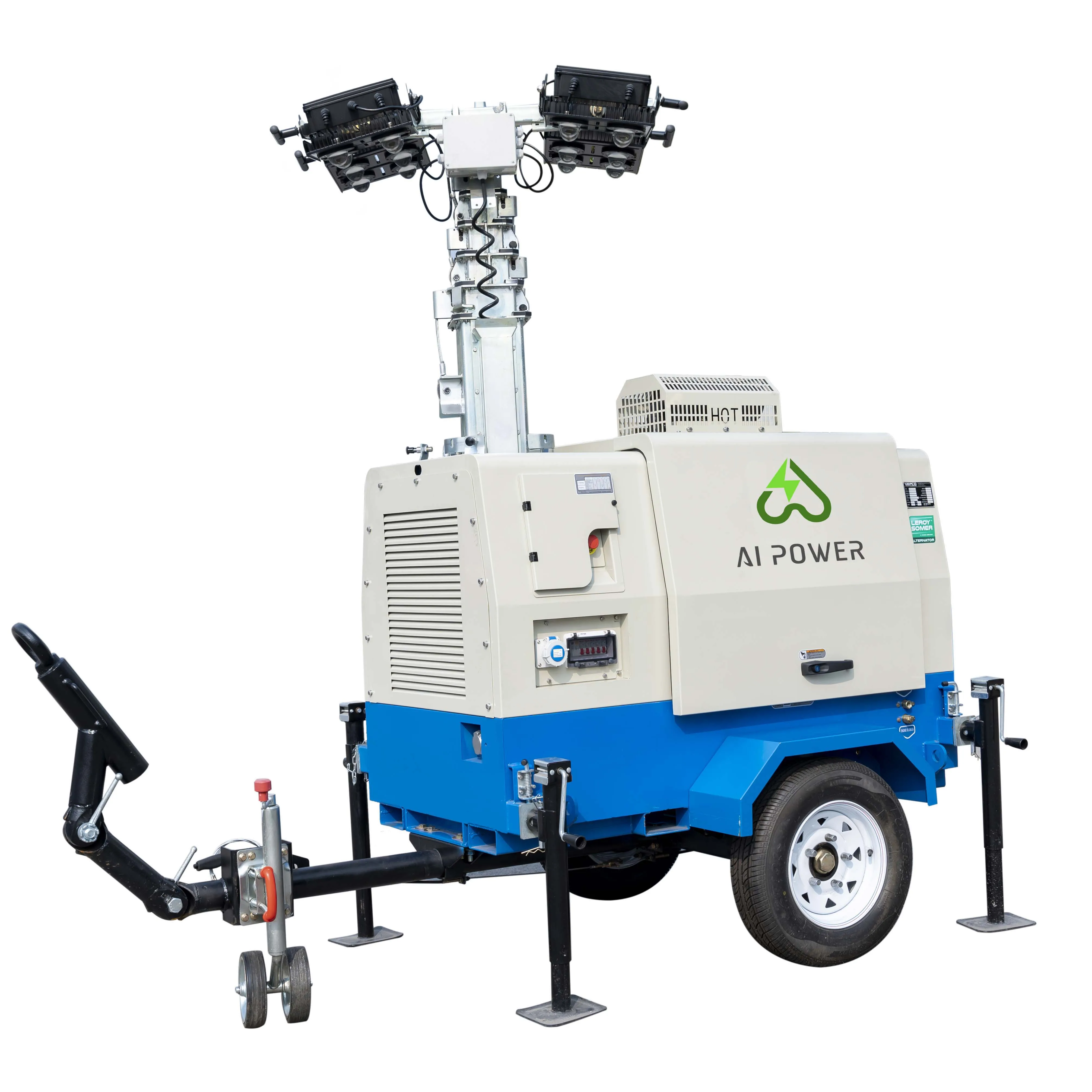 4x1000w Mobile Light Tower Diesel Generator with EPA engine Manual 7m mast GFCI Socket