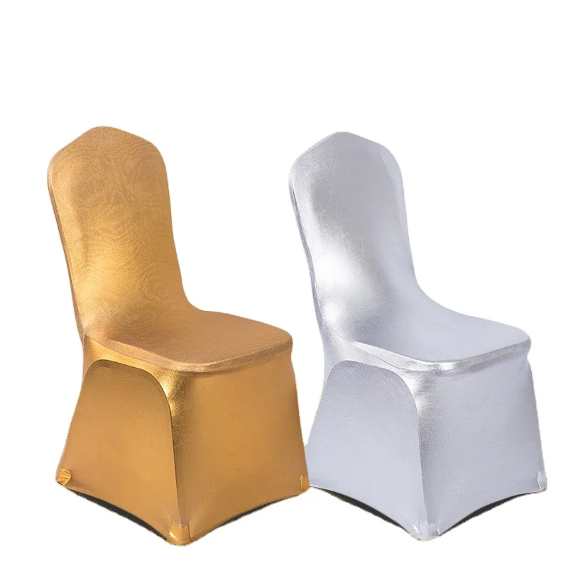 Оптовая продажа, банкетный Блестящий металлический Серебряный чехол из спандекса для свадебного стула, эластичный набор