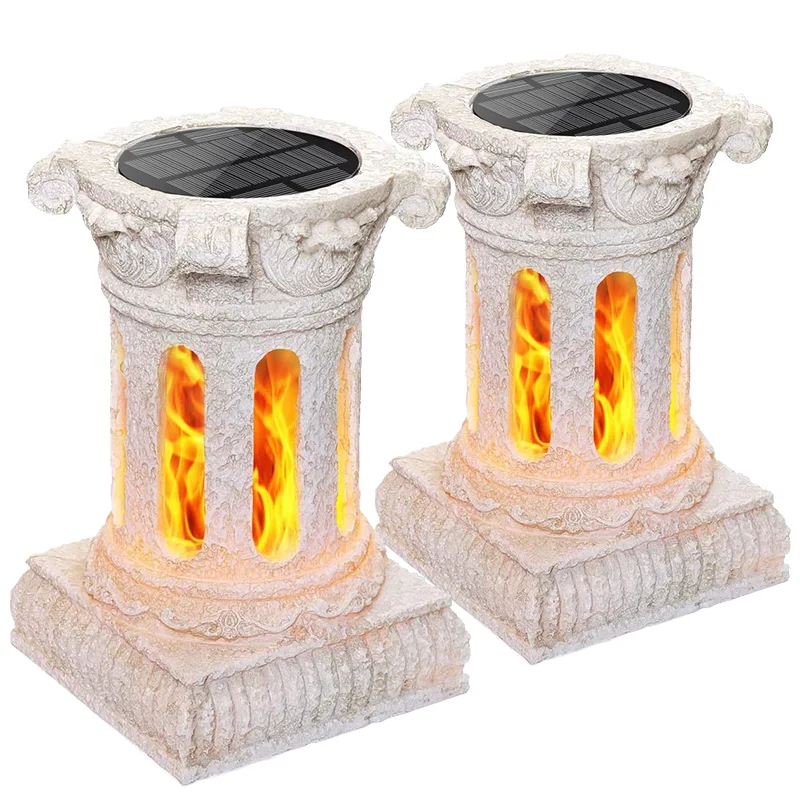 2021 Hot-selling Outdoor solar flame light white Roman column light garden landscape light