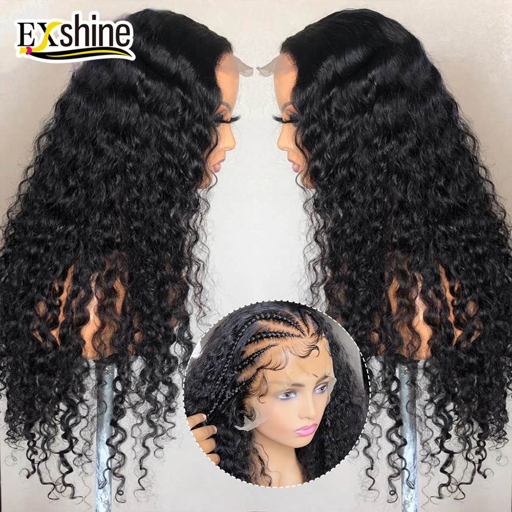 Парик Exshine из натуральных волос на сетке, необработанные бразильские волнистые волосы длиной 50 дюймов, швейцарские парики на сетке с детскими волосами