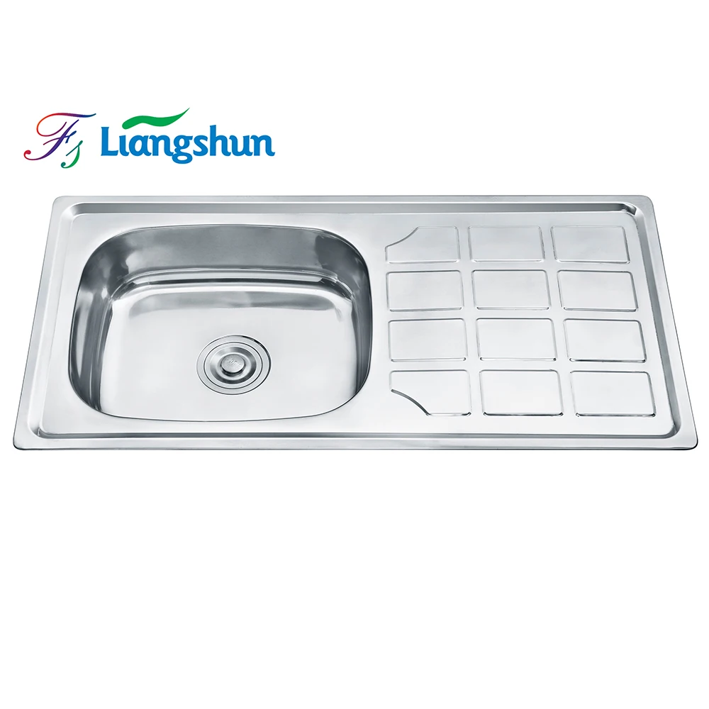 K-9146 Food Grade Stainless Steel basin water sink punch single bowl with drainboard farmhouse kitchen sink