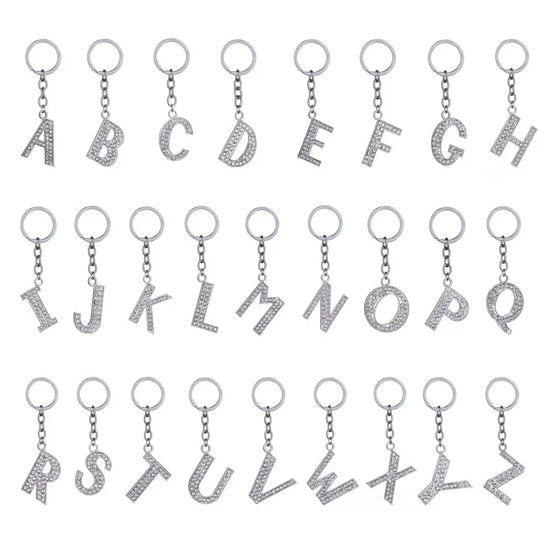 Rhinestone Alphabet Keyring Initial Letter Keychain
