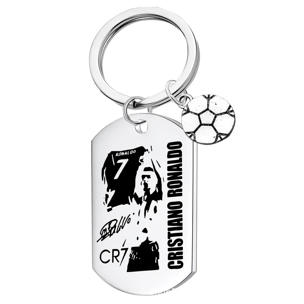 Wholesale Soccer Football Star Stainless Steel Keychain Pendant Engraving