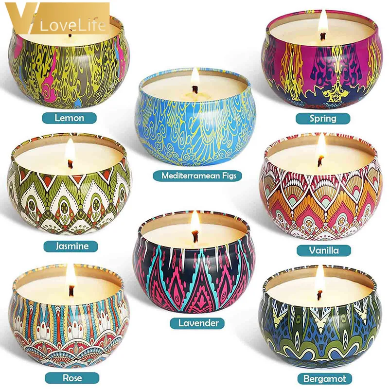 
Vlovelife 8*2.5 Ounces Scented Candles Gift Set 8 Flavors Smokeless Soy Wax Aromatherapy Candle Tin Box For Home Decor 