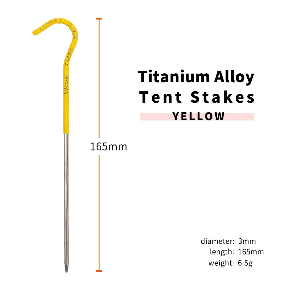 TiTo 3.0*165mm Ultralight Titanium Alloy Camping Tent Pegs With Hooks Garden Stakes Ground Nail Camping Guyline Awning Canopy