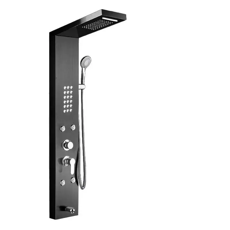 Stainless steel wall mounted black shower column rainfall waterfall LED lighting smart Shower Panel