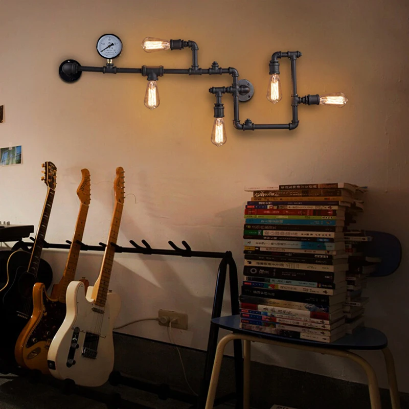 Steam punk Loft Industrial Iron Water Pipe Wall Lamp E27 LED Wall Lights for restaurant bar cafe