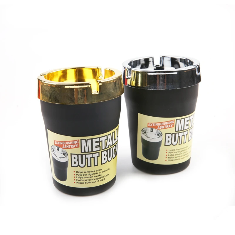 Custom Wholesale Portable Plastic Smokeless Car Cigar Cigarette Ashtray Cup Holder Metallic Butt Bucket Ashtray