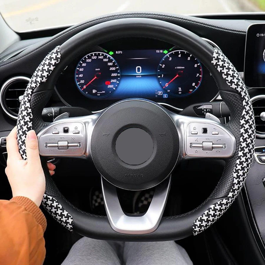 High Quality Super Thin Luxury Anti Slip Soft Breathable Flax Car SUV Steering Wheel Decoration Protective Cover