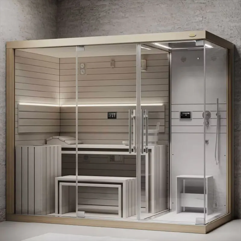 Finland Traditional Home Dry Indoor Sauna Shower  Rooms With Stove And Stone Home Personal Steam Shower Sauna Combo