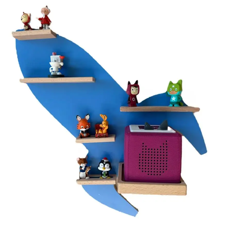 Customized Kids Bedroom Decoration Wall Mounted Blue Wooden Rocket Figurines Toniebox Shelf