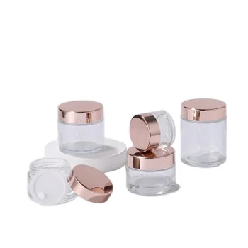 High quality Rose Gold Metallic Pink glass Jars packaging bottle for cosmetic