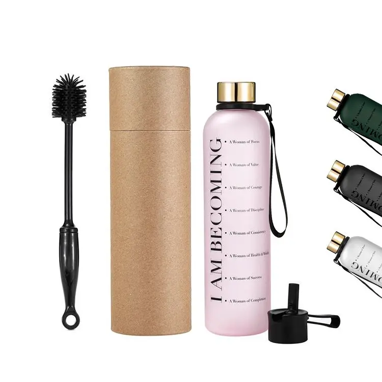 32 OZ  Ready to ship water Bottle With Time Marker Water Bottles With Times To Drink BPA Free Frosted Plastic