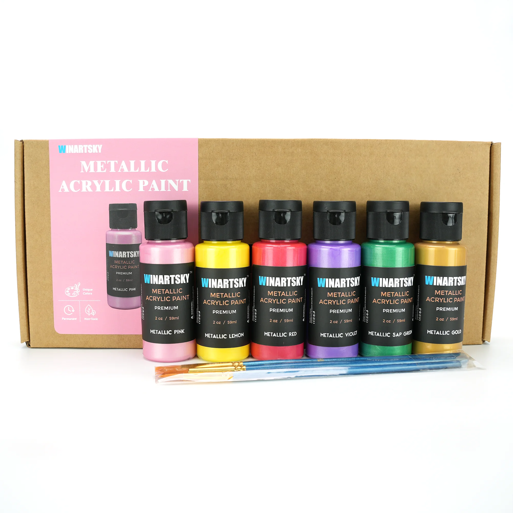 12 Colors 60ml Metallic Acrylic Paint Set