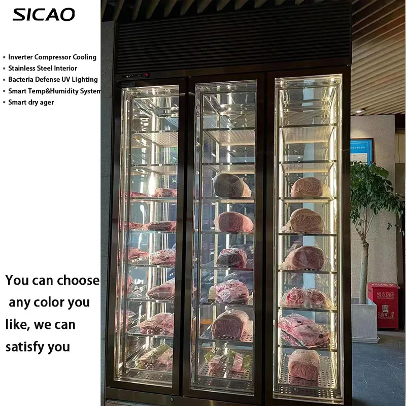 SICAO Custom Beef Steak Saussages Meat Dry Aging Aged Cooler Refrigerator Fridge Display glass Dry Dri Ager Cabinet  Machine