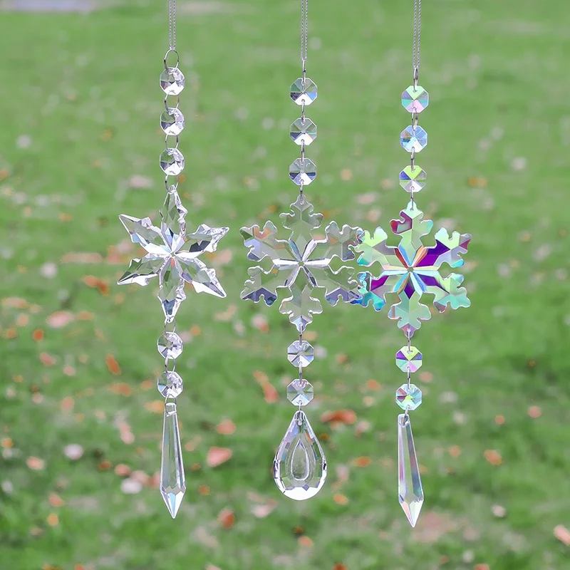 Popular Crystal Snowflake crystal decor and suncatcher Christmas tree hanging pendant suncatcher crystal prism gifts supplies