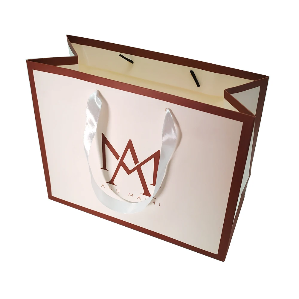 Wholesale custom white print shopping gift brown kraft paper bags with handles