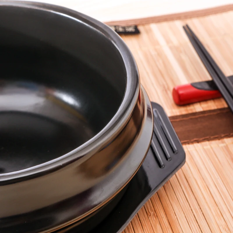  Лидер продаж Amazon корейские черные керамические кастрюли dolsot bibimbap для рамен и супа каменная миска с