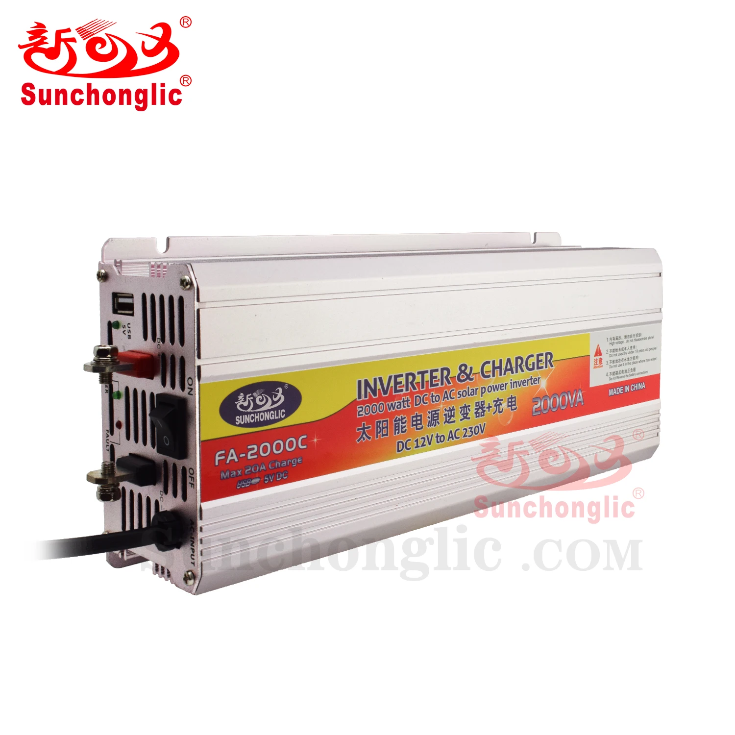 Sunchonglic inverter charger 2000w 12V 220V 2000va off grid dc ac power inverters with charger