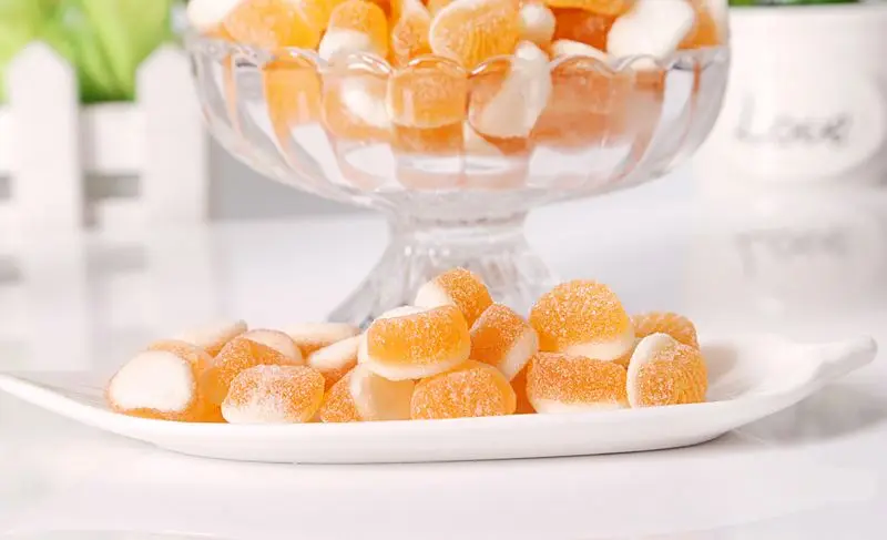 Halal 198g chew sweet sour soft rock sugar jelly orange fudge gummy candies for leisure snacks