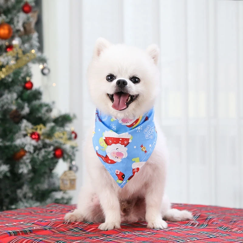 Pet Triangle Scarf Bibs Christmas Dog Soft Breathable Christmas Element Patterns Bandana