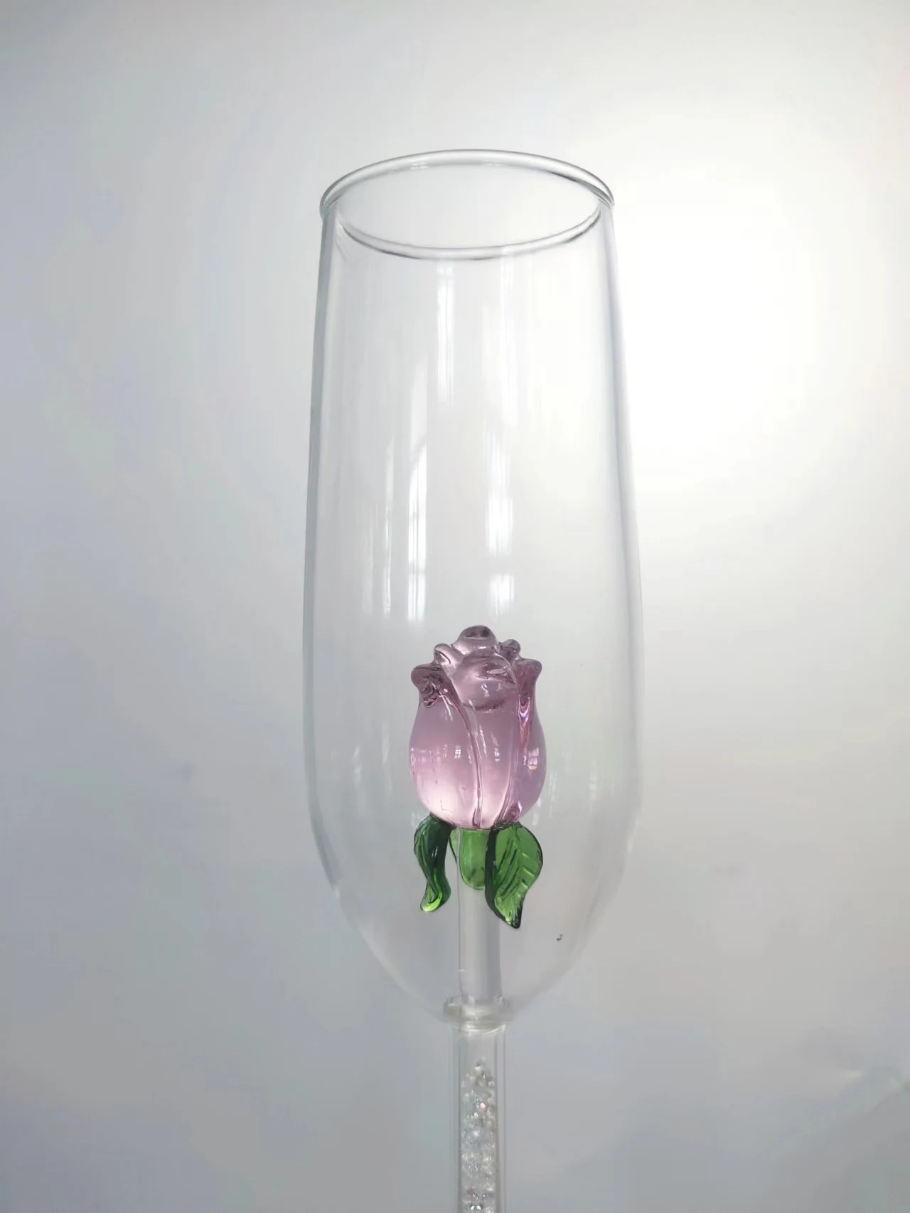 Luxury Champagne Flutes Hand Blown Glass Goblet Crystal Diamond Stems Red Wine Cups with 3D Rose  Shape Cups Wine Glasses Gift