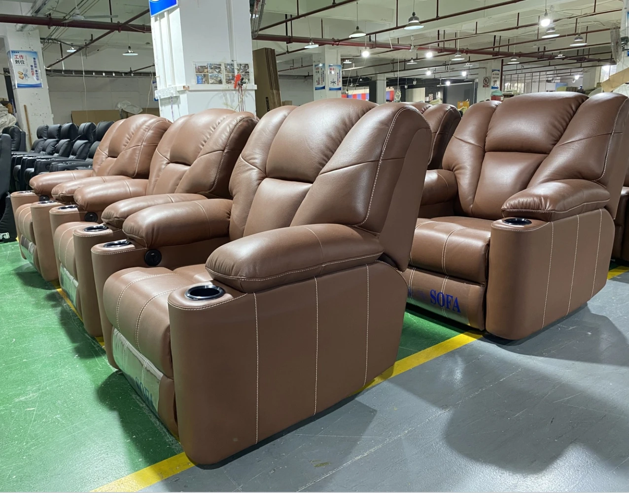 Современное Электрическое Кресло для домашнего кинотеатра мебель из натуральной кожи с массажным элементом деревянная рама набор сидений театра