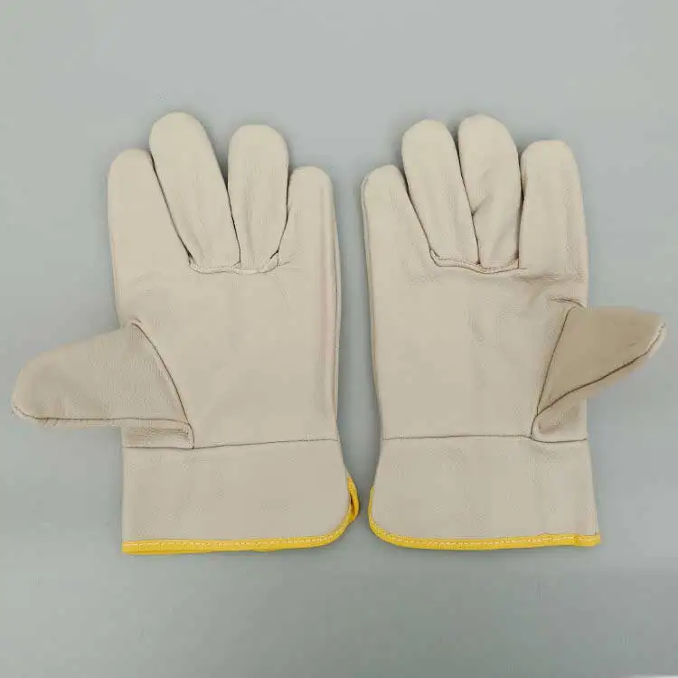 High quality light color wear resistant welding gloves heat insulation top layer cowhide leather driver gloves