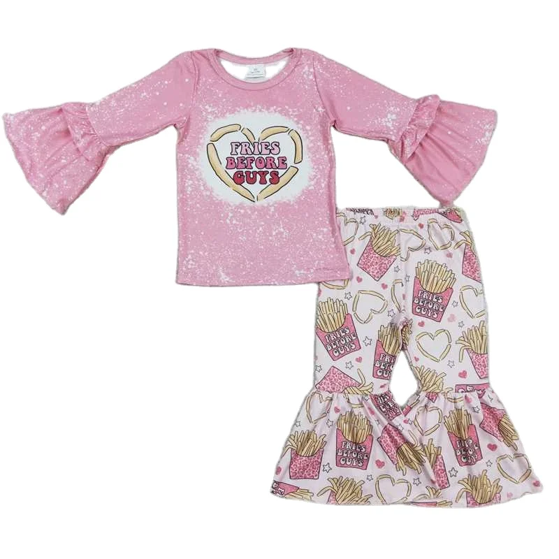 GLP0354 Girls FRIES Fries Pink Long Sleeve Pants Set