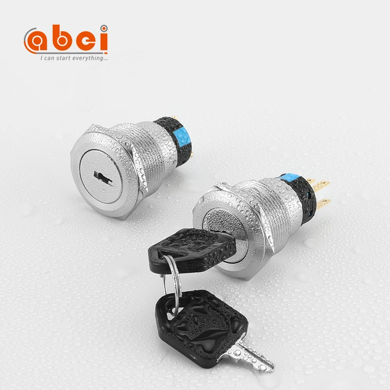 ABEI 19mm 2/3 position locks waterproof metal start stop push button  electronic  Keylock on off switch  for cabinet door