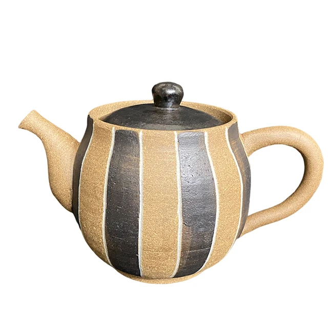 Oribe-yaki beige OEM wholesale handmade Japanese ceramic teapot