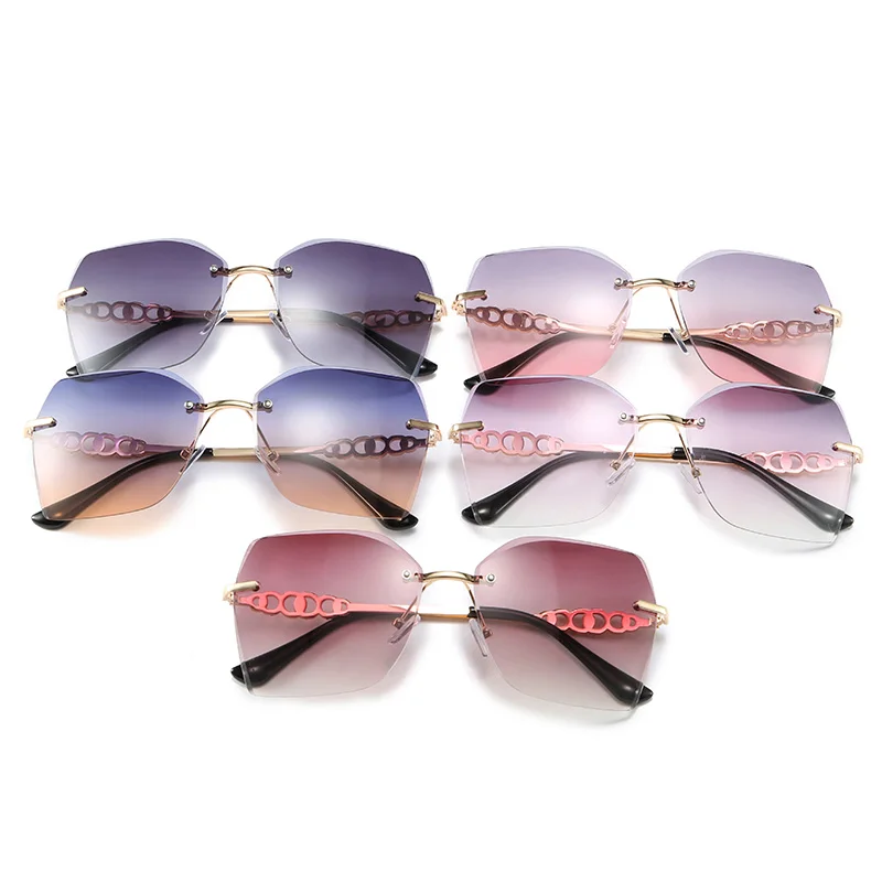 Pink Lens Sun Glasses Women New Trendy Sunglasses Comfortable Lightweight Rimless Sunglasses 7053