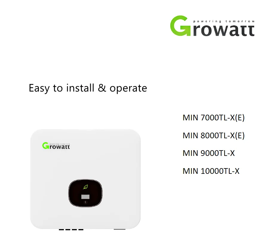 Growatt 7kw 8kw 9kw 10kw single phase invertor with zero export CT meter 2/3 MPPTs MIN10000TL-X on grid tie smart solar inverter