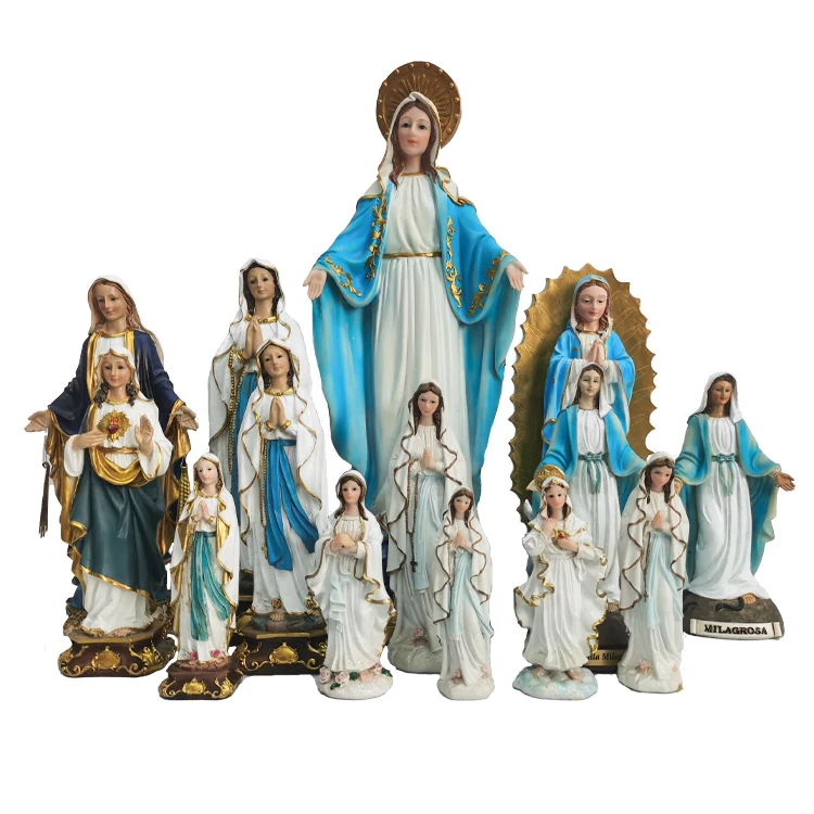 Заводская поставка 5-18 дюймов Смола статуи Девы Марии Кристиан Lourdes фигурка колена религиозная скульптура