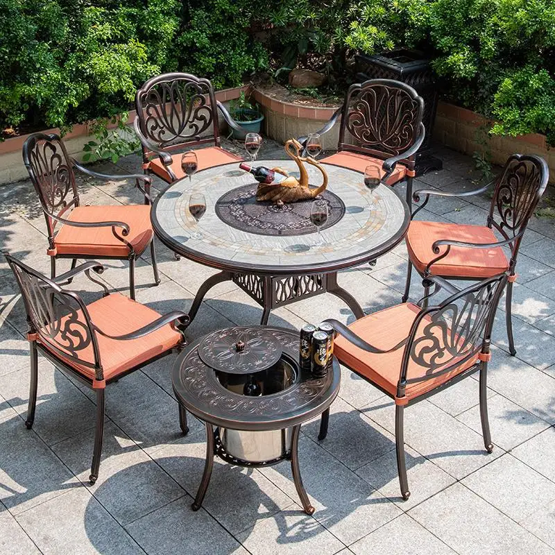Courtyard BBQ Table and Chair Combination Cast Aluminum Carbon Grilled Outdoor Iron Party Set Outdoor Barbecue Furniture