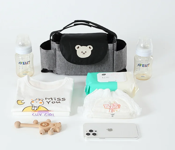 Shoulder Strap Pet Stroller Caddy Wholesale Universal Stroller Organizer with Insulated Cup Holder Detachable Phone Bag
