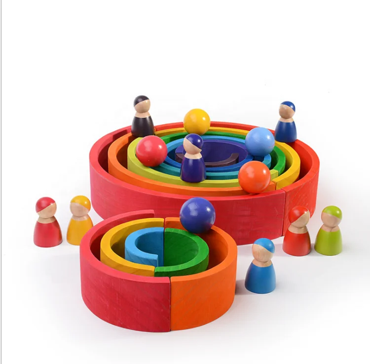 Wooden Baby toy Bridge Stacking Stack Up Rainbow Wooden Tower intelligence Educational Toys For kids