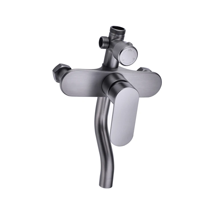 Wholesale  gun grey brass body round head shower set faucets bathtub multifunctional in wall faucets for bathroom