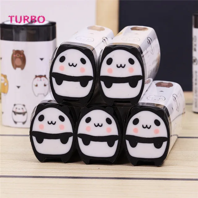 
Good Quality School Supplies stationery children promotional gift cute panda design waist eraser rubber erasers 