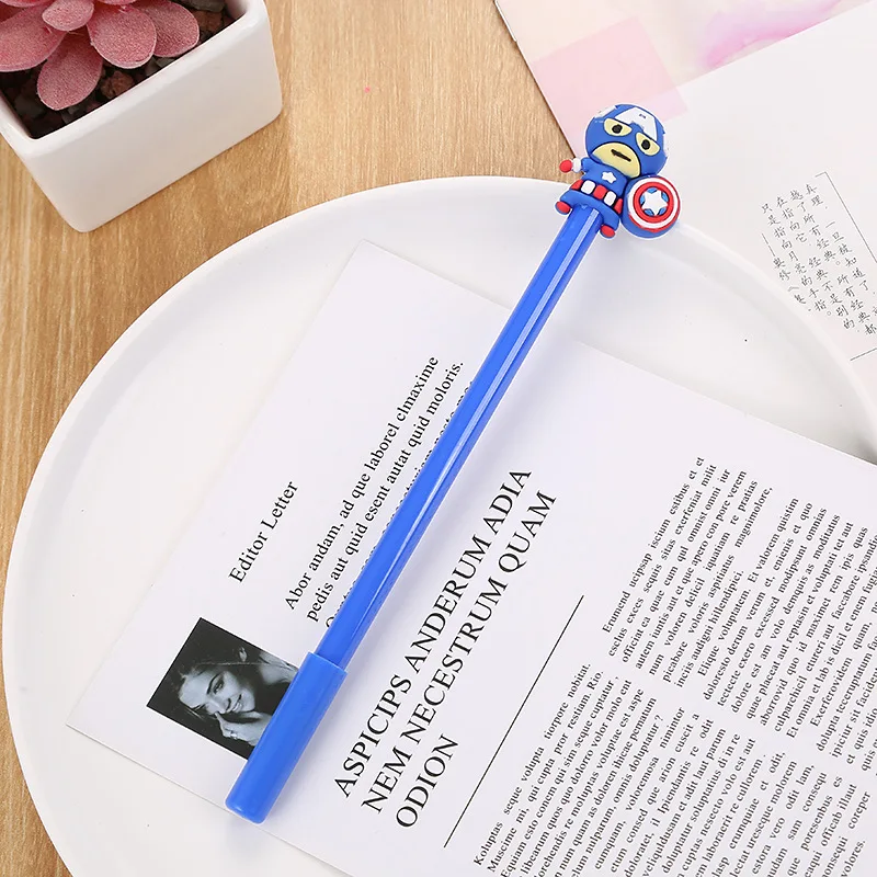 Factory Wholesale 0.5mm Student Cute Cartoon Silica Gel Ink Pen Super Hero Series School Gel Pen